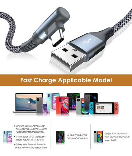 Sweguard - Cable Usb C En Ángulo Recto [2 Unidades De 3.3 .
