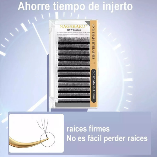 Nagaraku Extensiones De Pestañas 4d W Fibras Tecnológicas Color Negro Espesor 7 Mm Largo 815 Mm Tipo De Curvatura D