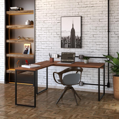 Mesa De Escritório Em L Estilo Industrial 1,50x1,50m Kuadra