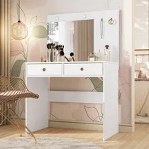 Comprar Penteadeira Ideal Mesa Para Salão De Maquiagem E Quarto Com Espelho Led E 2 Gavetas Organizadoras Cor Branco