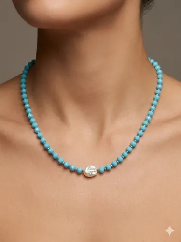 Gargantilha Choker Cristais E Miçangas Azul Turquesa Luxo