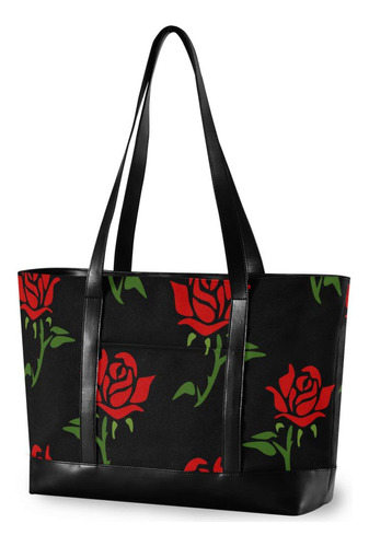 Bolso Tote Para Laptop 15,6  Diseño Rosa Roja Negro Mujer