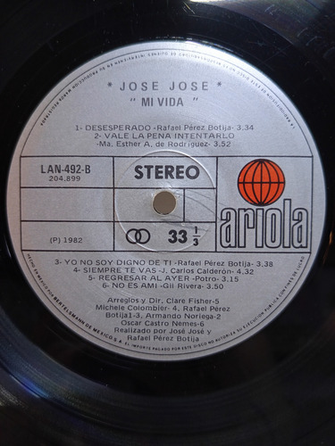 Lp José José Mi Vida Album Mexicano De 1982 Ariola C/letras (Usado)