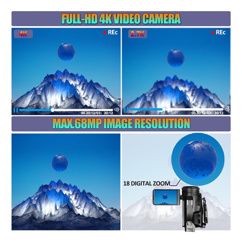 Actualización 4k Uhd Videocámara Con Micrófono, 18x Digit...