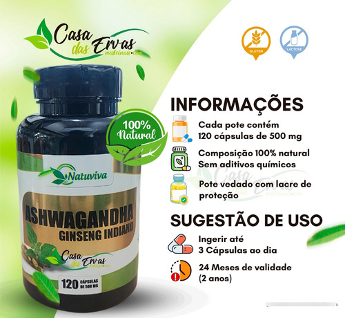 Kit C/2 Potes De Ashwaga 240 Cápsulas - Indiano A Verdadeira Sem Sabor