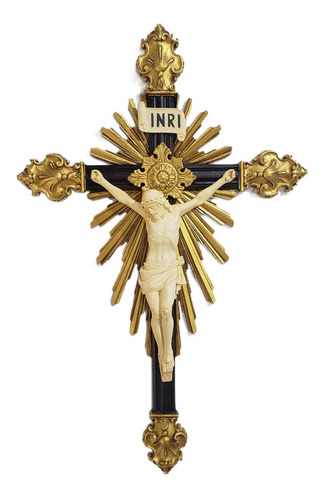 Imagem 1 de 8 de Crucifixo De Resina Barroco Estilo Antigo Cor Marfim
