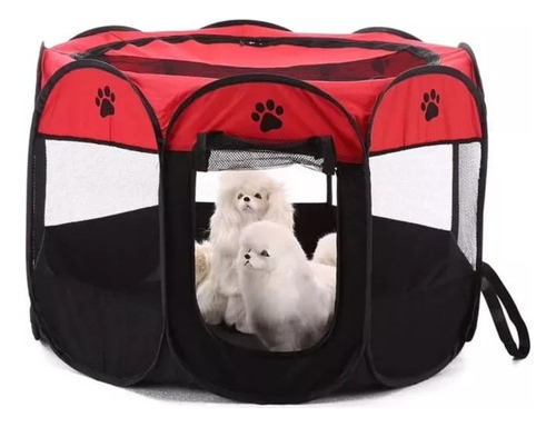 Corral Para Mascotas Talla Xl Jaula De Perros Gatos Conejos Rojo/negro Bicolor