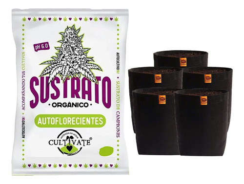 Sustrato Cultivate Auto 25lt Con Maceta Omg 5lts 5 Unidades