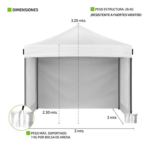 Imagen 4 de 10 de Gazebo Autoarmable 3x3 Playa Plegable Con Paredes Exterior