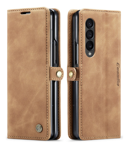 Funda De Piel Con Tapa Para Samsung Z Fold 5 4 Retro Color Marrón Z Fold4