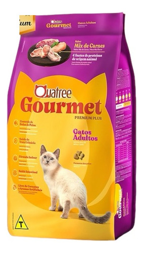Quatree Premium Gourmet ração gatos adultos mix de carnes 10kg