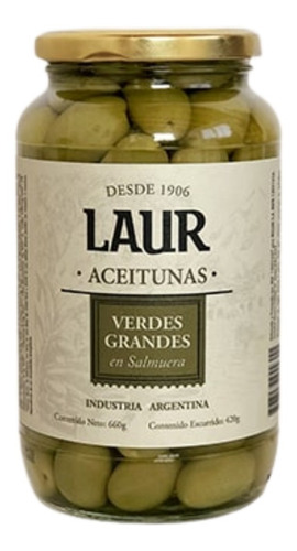 Aceitunas Verdes Grandes En Salmuera Laur 660g.