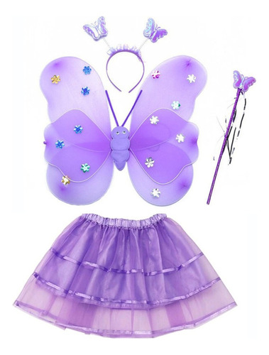 Alas Led Hadas Mariposa Disfraz Niñas Falda Diadema Morado