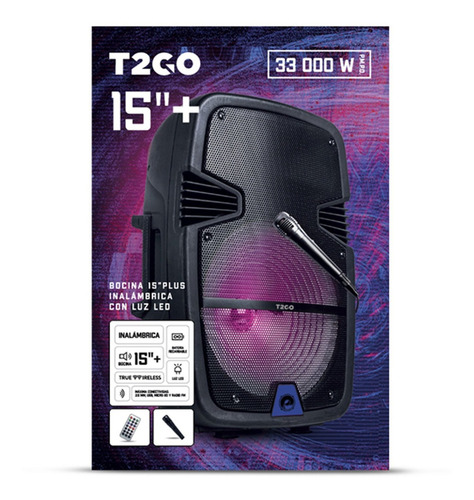 Bocina Baffle Inalámbrica T2go Plus 15 Pulgadas Color Negro