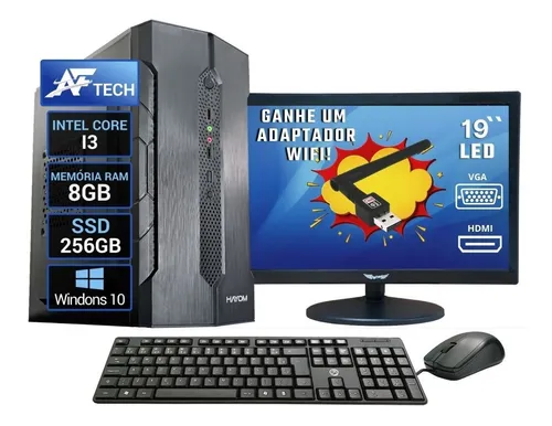 comprar Computador Completo Intel I3 8gb Ssd256gb Monitor 19 + Wifi