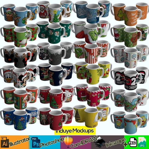 161 Plantillas Vectores Navidad Sublimar Tazas Editables