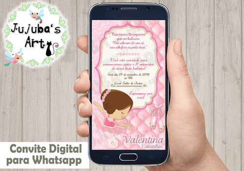 Imagem 1 de 3 de Convite Digital Bailarina Para Whatsapp Escolha A Menininha