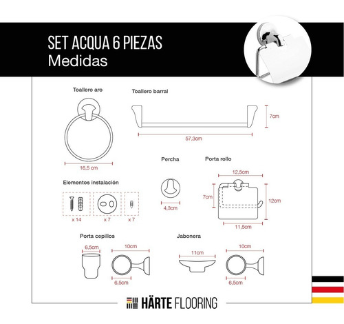 Imagen 3 de 10 de Set Kit De Baño 6 Piezas Completo Accesorios Cromado Kübel