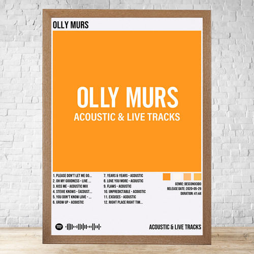 Cuadro Olly Murs 30x40 Vidrio Marco Madera Desmontable C202 Marrón Claro Clasico