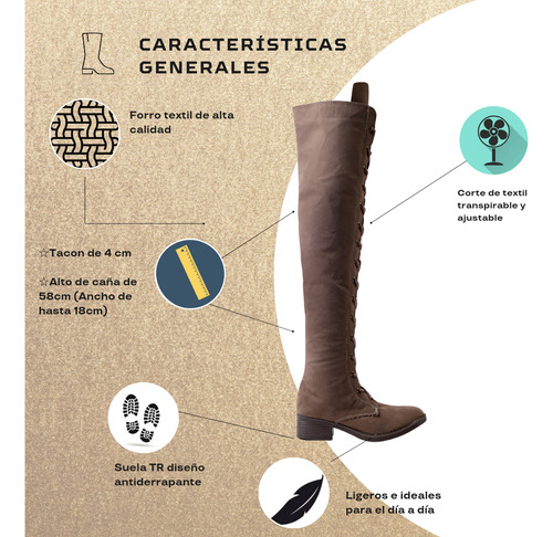 Botas Tubo Largo Tacón Bajo Con Agujetas Para Dama Premium