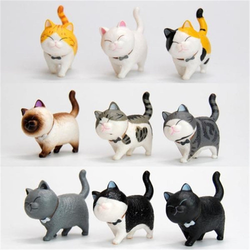 A 9 Piezas De Pvc Gatos Figurines Escritorio Mesa Gatito