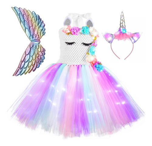 Disfraz De Unicornio Con Luz Led, Vestido De Princesa