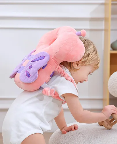 Mochila Protectora De Cabeza Mariposa Rosa Para Niños 3 Lado
