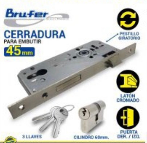 Cerradura Para Embutir 45mm Brufer