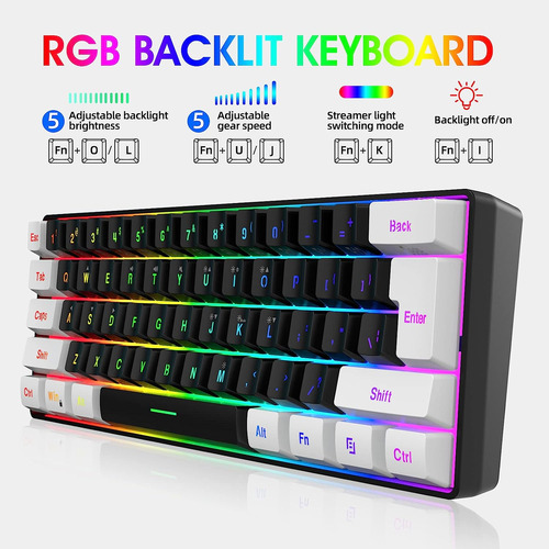 Snpurdiri 60% Teclado De Juego Con Cable, Pequeño Teclado...