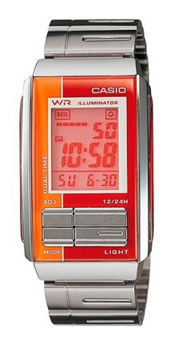 Reloj Casio La-201w-4adf Mujer 100% Original Color de la correa Plateado Color del fondo Naranja