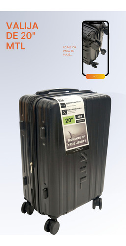 Valija Carry On 20 Pulgadas Mtl Abs Rígida Color Negro Ruedas Dobles 360° Liviana Resistente Equipaje De Mano Diseño Moderno Candado Tsa Organización Eficiente Ideal Viajes Negocios Placer Reforzada