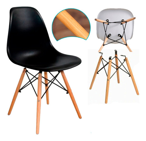 Silla Fija Negr Eames Kd10 Para Comedor Cocina Restaurantes 