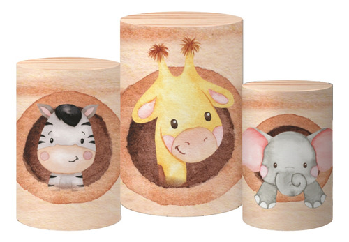 Trio De Capas Cilindros Tecido Arca De Noé Aquarela Mod2