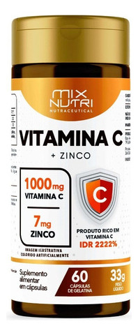 Suplemento em cápsula Mix Nutri  Vitaminas Vitamina C + Zinco vitamina c Vitamina C + Zinco sabor  without flavor em frasco de 33g 60 un