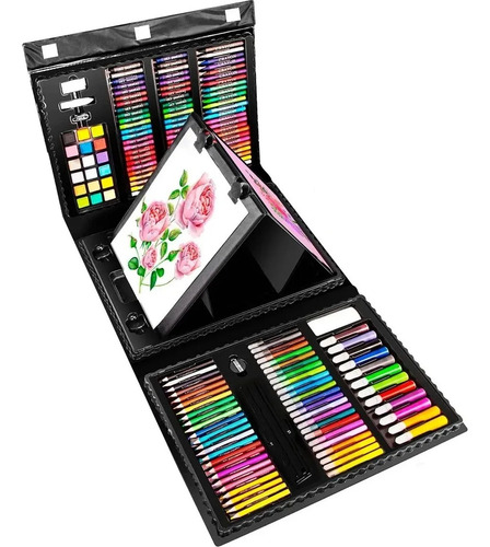 Set Arte Infantil Kit Dibujo Pintura Fibra Valija 208pcs Caballete Marcadores Crayones Lapices Levys Bazar