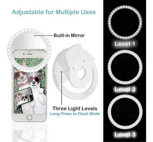 Selfie Anillo Aro Luz Led Celular 3 Modos Iluminación Usb