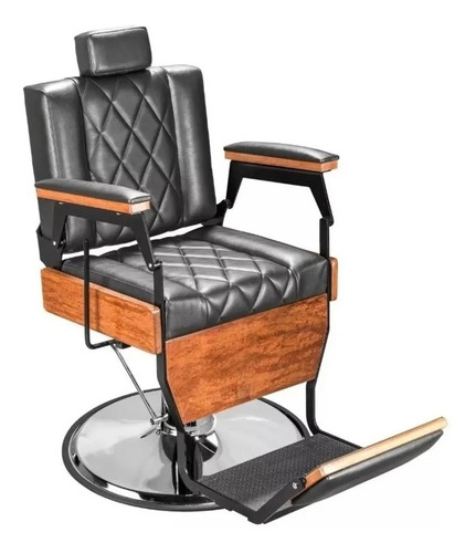 Poltrona/cadeira Para Barbeiro Reclinável Marri Barber Wood Cor Preto Forma Da Base Redonda