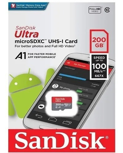 Memoria Micro Sd Sandisk 200gb Clase 10 A1 Ultra Rápida