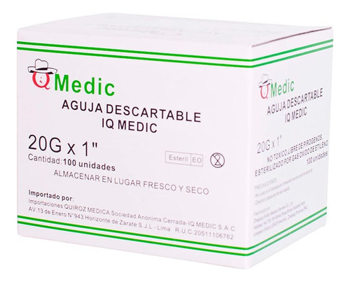 Aguja Descartable Iq Medic 20 G X 1  Caja X100 Und