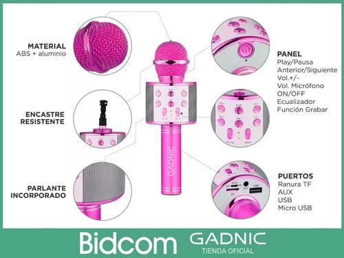 Microfono Karaoke Con Parlante Recargable Inalambrico Gadnic