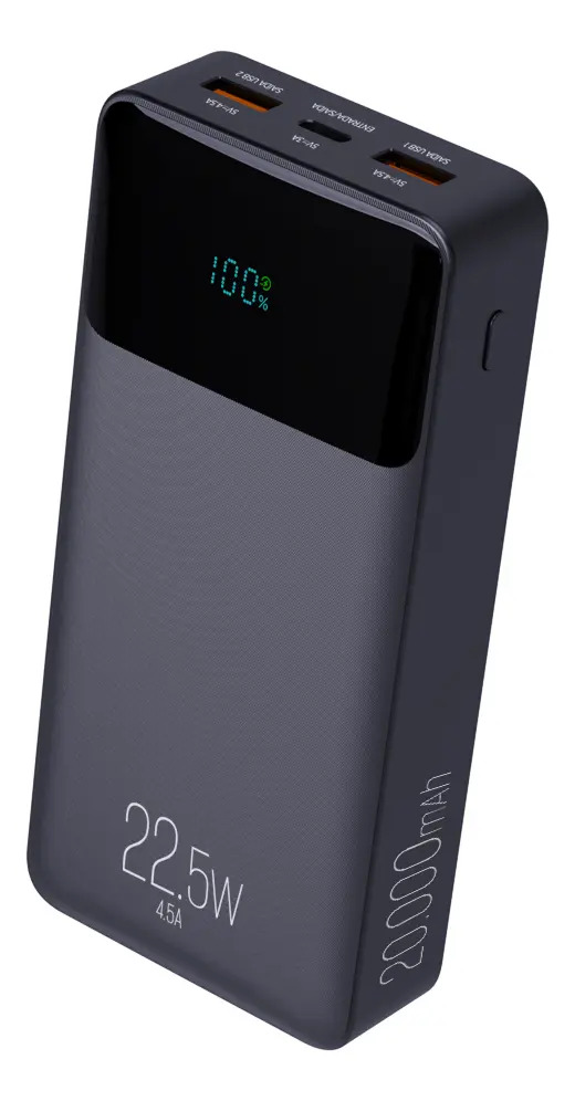 Power Bank Pro 20000mAH ELG PB200BK, Bateria Portátil Universal, Carga Rápida, Display Indicador, Entradas Micro USB e USB-C, 2 Portas USB-A, PD+QC3.0, Preto