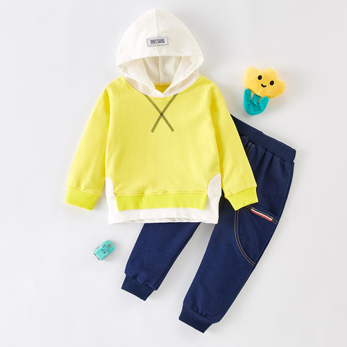 Conjunto De Sudadera Con Capucha Y Pantalón Para Niños Amarillo 18-24 M