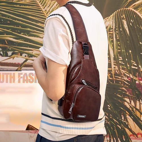 Peicees Bolso Bandolera De Cuero Para Hombre, Bolsa De Pech. Color Café Oscuro