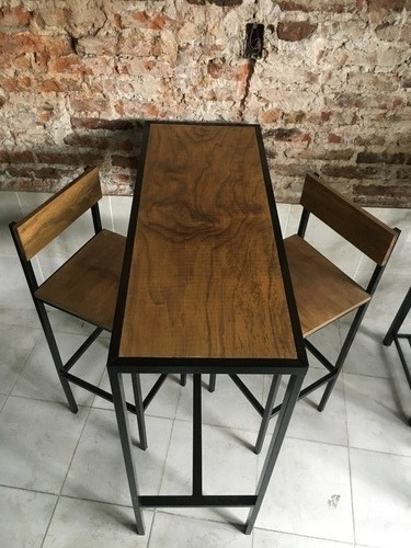Imagen 2 de 6 de Mesa Barra Desayunador 100x40 + 2 Taburetes Con Respaldo