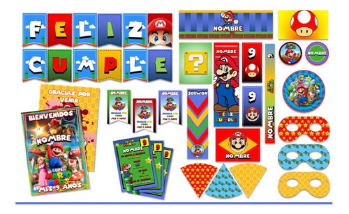 Pack Imprimible Cumple + Candy Editable - Mario Bross