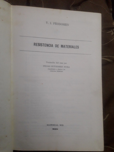 Libros Mir Resistencia De Materiales Feodosiev (Usado)