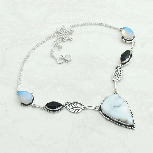 Collar En Plata 925 Con Opalo Dendritico , Merlinita Blanco
