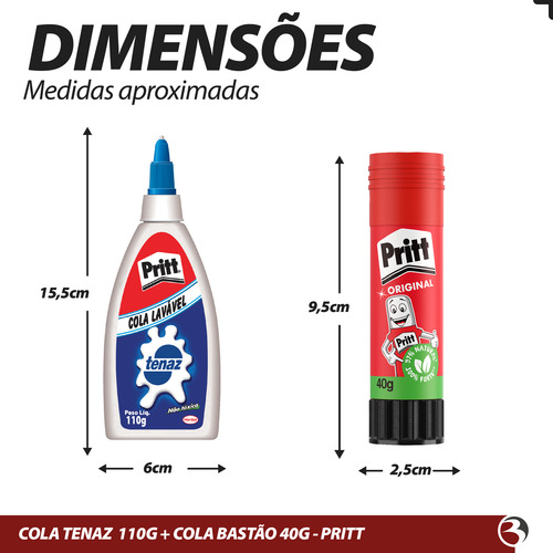 Cola Bastão Pritt 40g + Cola Branca Tenaz 110g Lavável