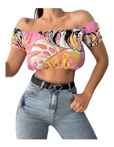 Remera Paisana O Strapless Con Mangas Fibrana Tendencia Flor