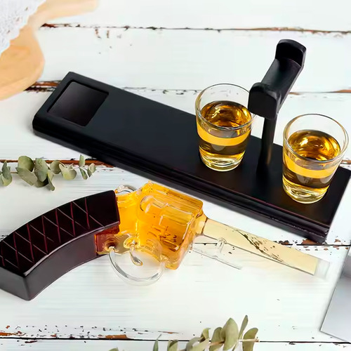 Decanter Whisky Tequila Formato Revolver Com 2 Copos Shot
